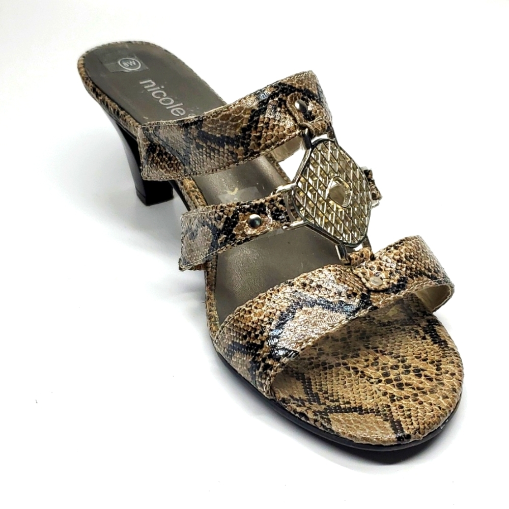 Nicole Olympia Snakeskin Print Sandals 8 Wide